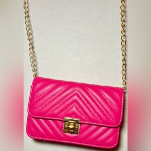 Pink Chevron Quilted Flap Twist Lock Chain Bag